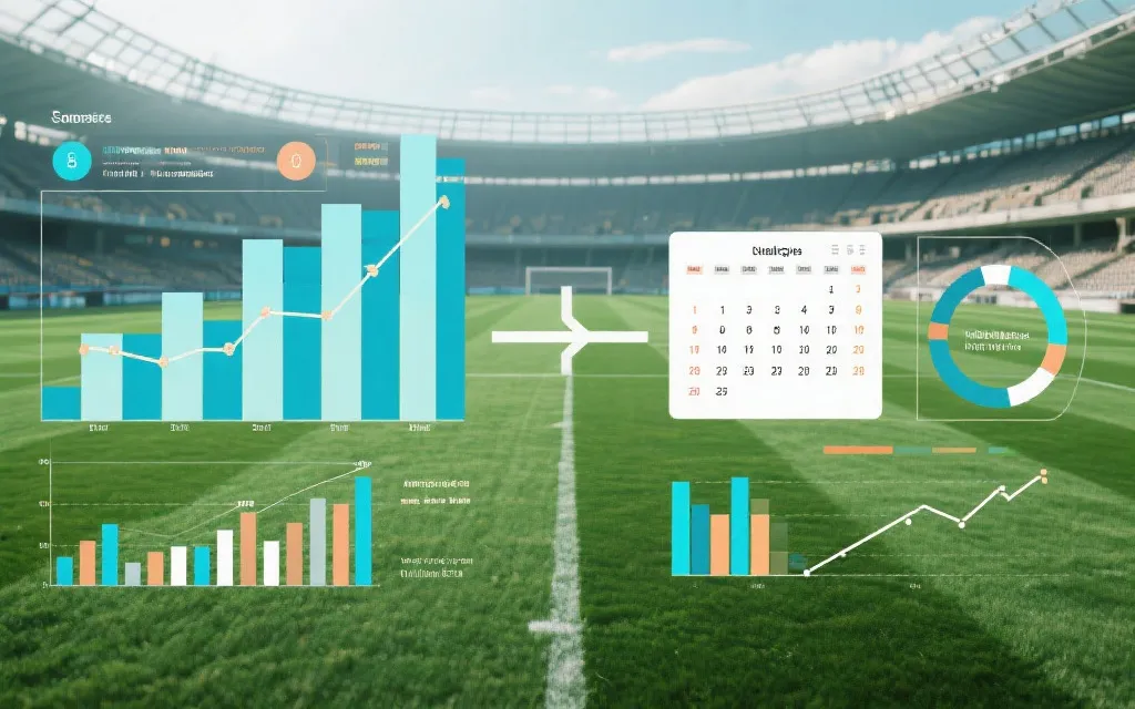 体育商业与竞技公平之间的平衡意象：球场与数据图表叠加